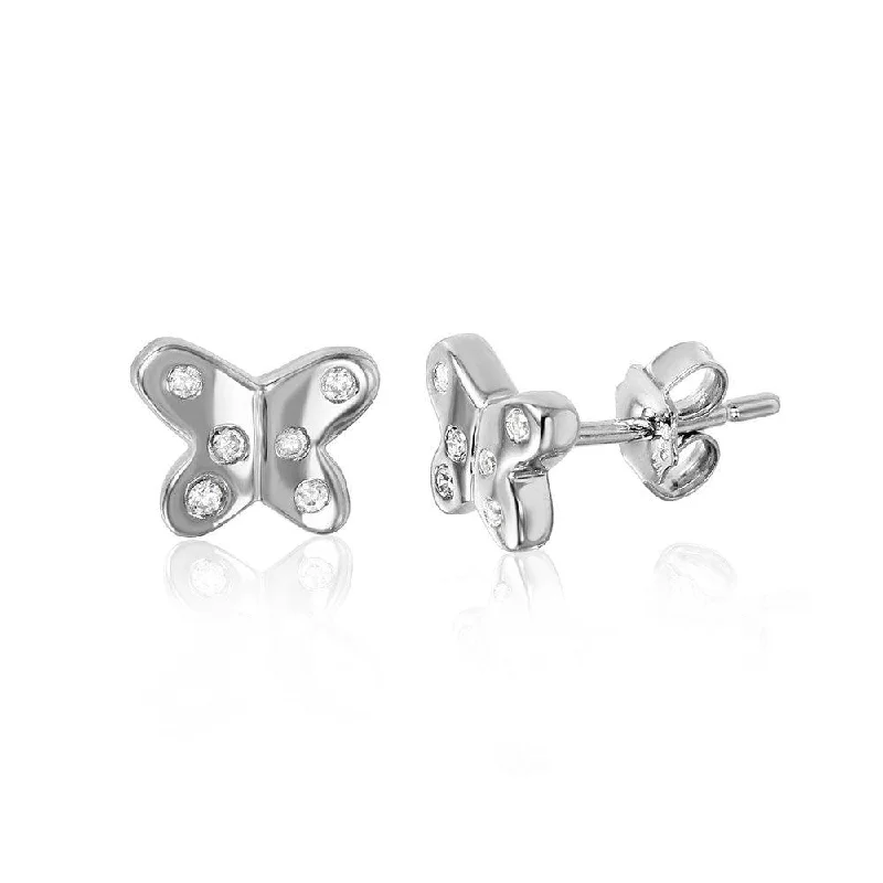 ladies earrings trendy short-Silver 925 Rhodium Plated Butterfly with CZ Earrings - STE01045