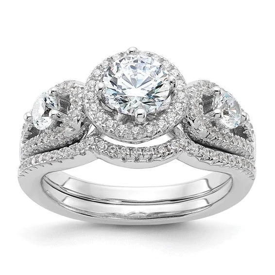 ladies ring chunky channel-Sterling Silver CZ Brilliant Embers 2-Piece Wedding Set