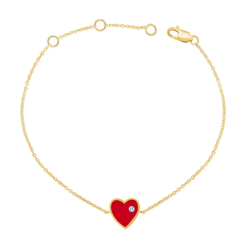 Ladies bracelets minimalist art styles-Diamond Hearts & Love Chain Bracelet