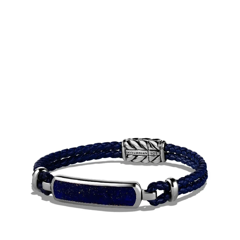 Ladies bracelets festive holiday gifts-Men's Station Blue Leather Bracelet with Lapis Lazuli