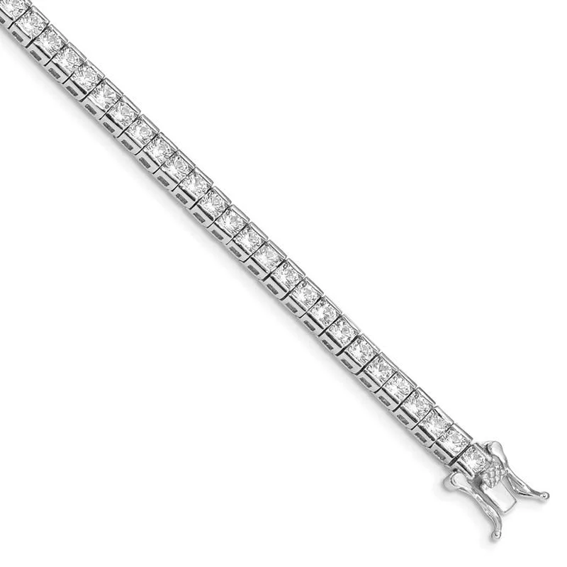 Ladies bracelets cute playful accents-Sterling Silver Rhodium-plated CZ 7 inch Tennis Bracelet