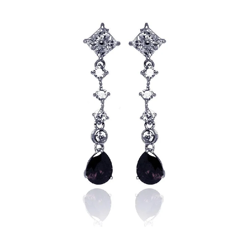 ladies earrings modern sapphire-Silver 925 Rhodium Plated Teardrop Dangling Stud Earrings - STE00649