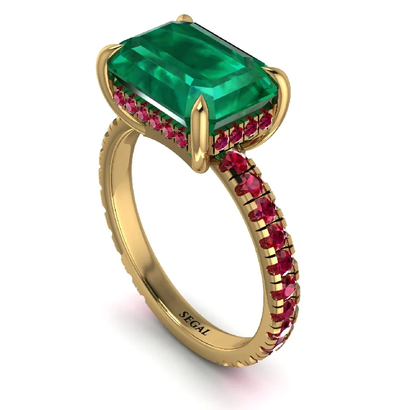 ladies engagement ring slim princess cut-Emerald-Cut Emerald Pavé Engagement Ring - Daphne No. 49