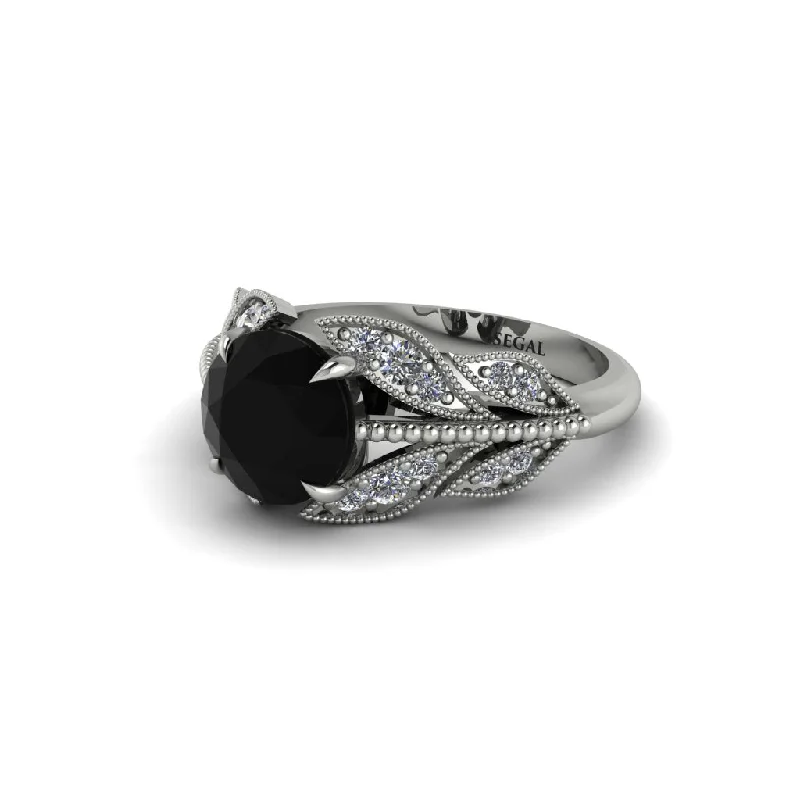 ladies engagement ring shell radiant cut-Black Diamond Majestic Leaf Gold Engagement Ring - Makenna No. 9