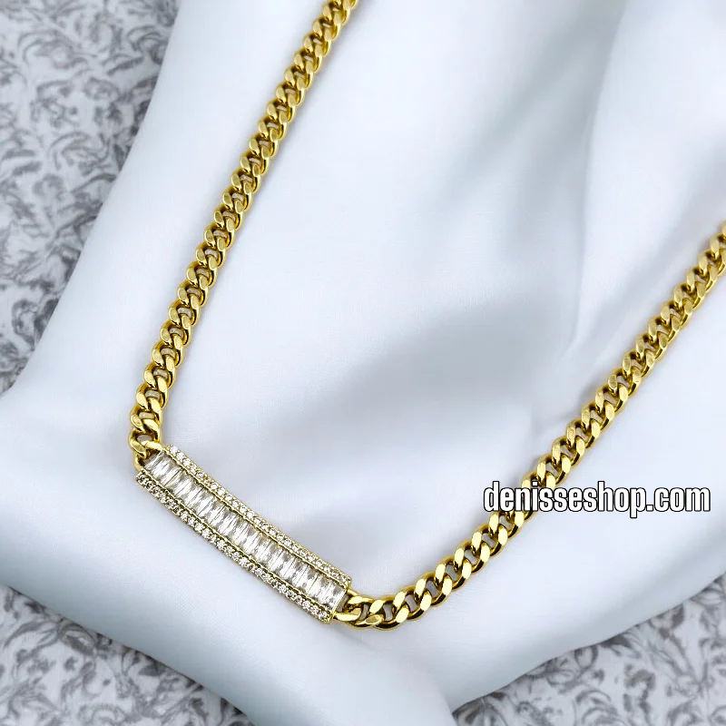 Ladies necklaces raw diamond styles-14K ELEGANT CUBAN NECKLACE N222