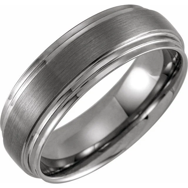 ladies ring satin sapphire-Tungsten 8 mm Double Edge Band