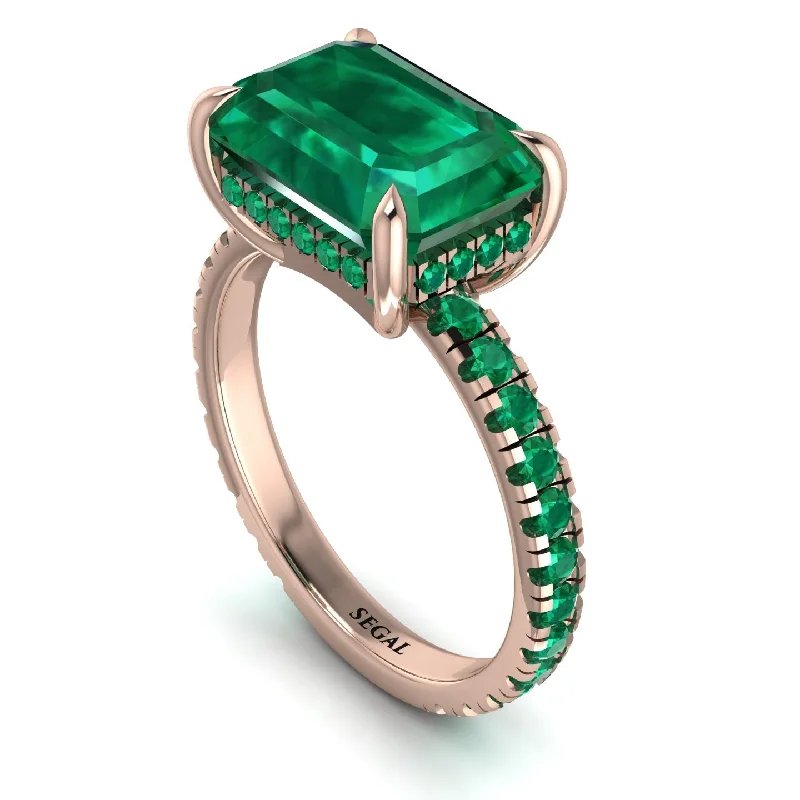 ladies engagement ring premium trillion cut-Emerald-Cut Emerald Pavé Engagement Ring - Daphne No. 20