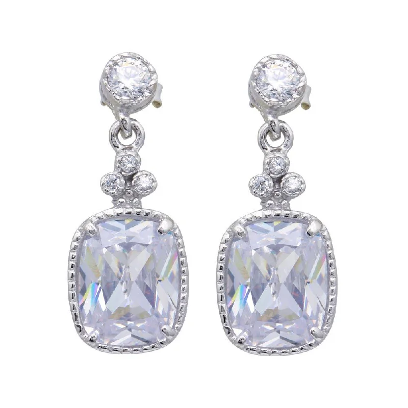 ladies earrings holiday multi-stone-Silver 925 Rhodium Plated Square Clear CZ Dangling Stud Earrings - BGE00381