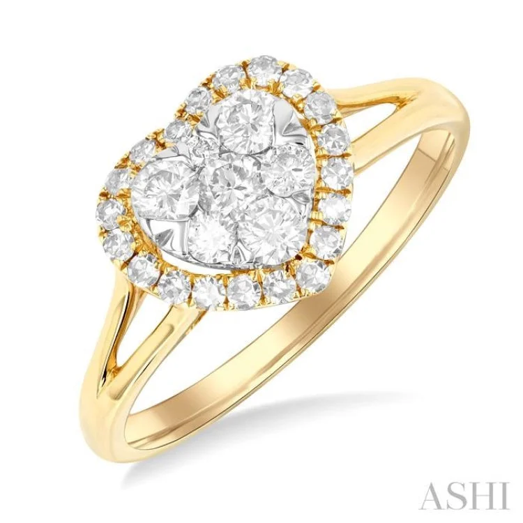 ladies engagement ring shell one of a kind-1/2 ctw Heart Shape Lovebright Round Cut Diamond Engagement Ring in 14K Yellow & White gold