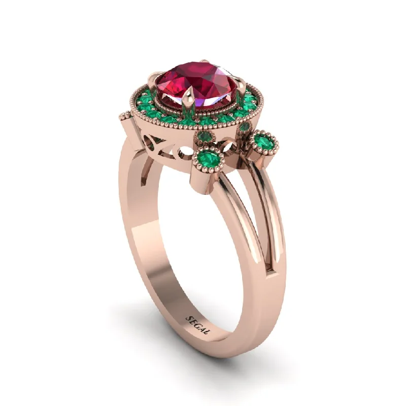 ladies engagement ring celestial sustainable-Radiant Ruby Halo Gold Engagement Ring - Madilyn No. 26