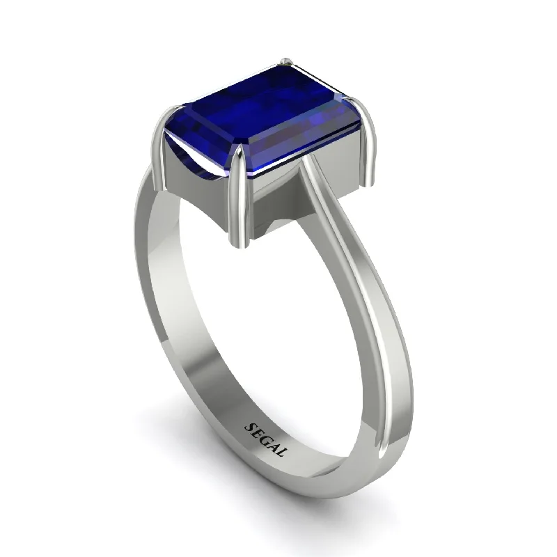 ladies engagement ring birthstone channel-Emerald Cut Sapphire Solitaire Engagement Ring - Lana No. 15