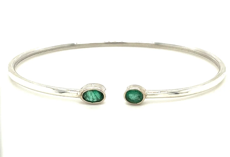 Ladies bracelets raised detail styles-Sterling Silver Emerald Cuff Bracelet