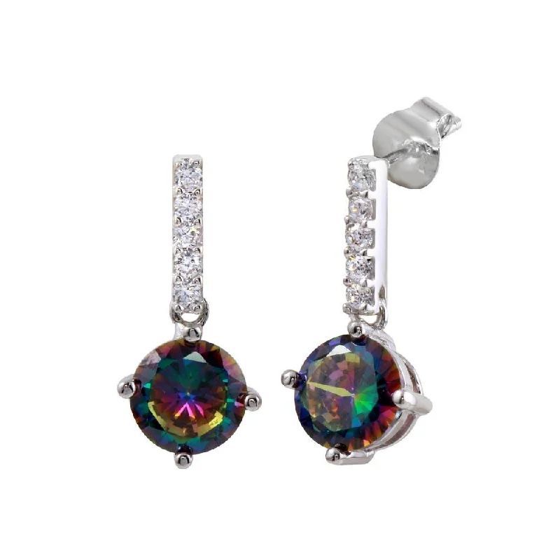 ladies earrings spring fringe-Rhodium Plated 925 Sterling Silver Dangling CZ Synthetic Mystic Topaz Earrings - BGE00616