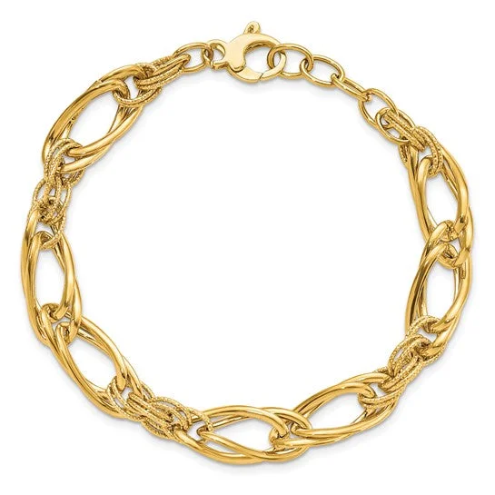 Ladies bracelets layered band designs-14k Yellow Gold Polished Fancy Link Bracelet