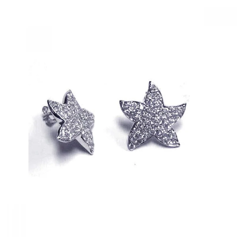 ladies earrings butterfly sapphire-Silver 925 Rhodium Plated CZ Starfish Stud Earrings - STE00026