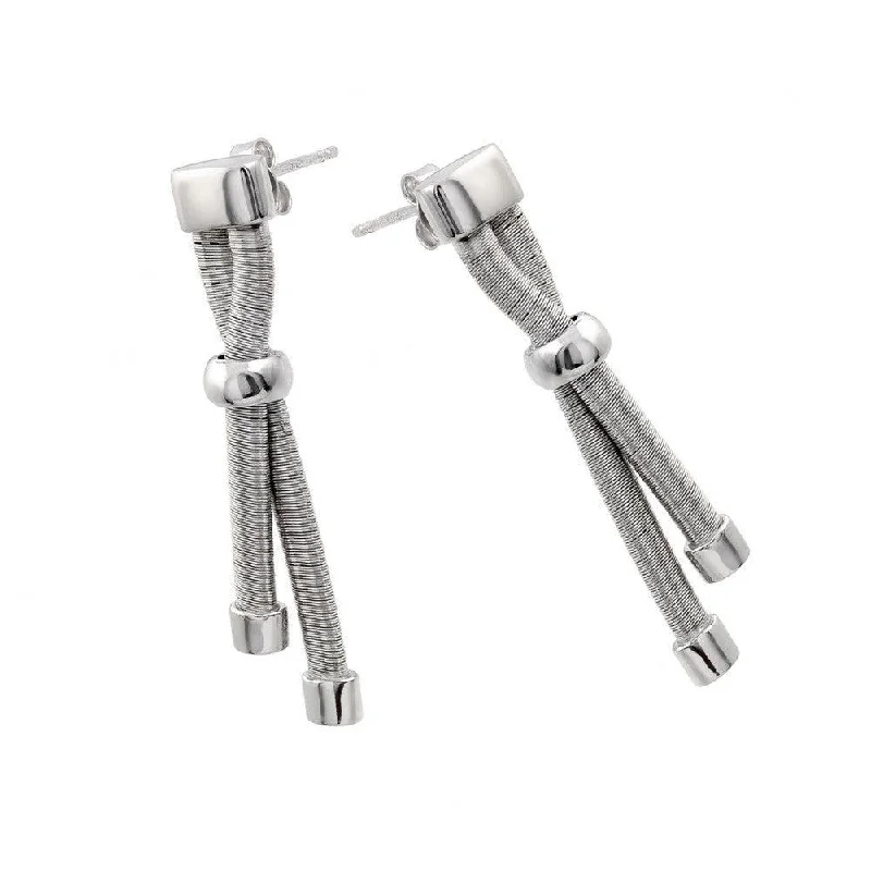 ladies earrings slim long-Silver 925 Rhodium Plated Double Long Dangling Stud Earrings - ECE003RH