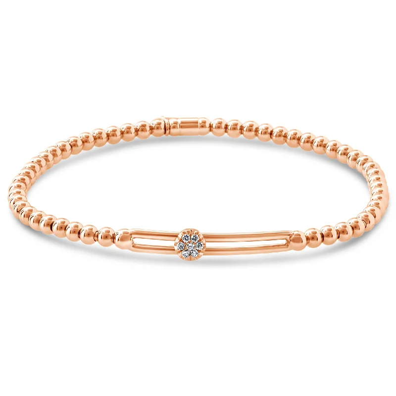 Ladies bracelets punk style vibes-Hulchi Belluni Fidget Bracelet with Single Pave Diamond Moveable Station Rose Gold Stretch Stackable