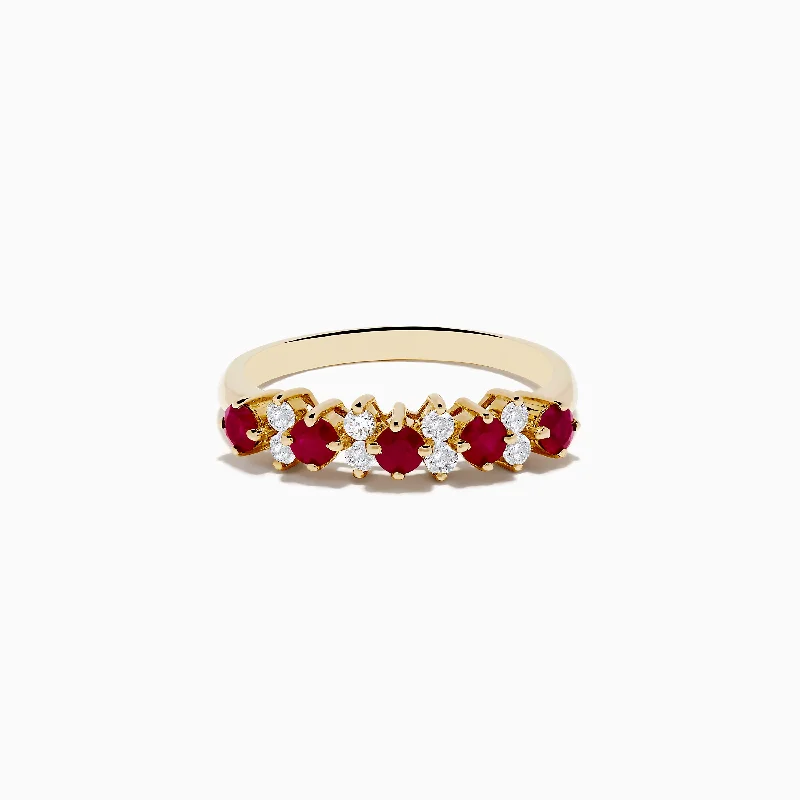 ladies ring premium eternity-14K Yellow Gold Ruby and Diamond Band, 0.76 TCW