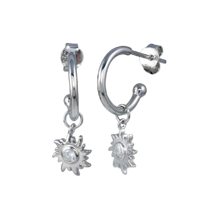 ladies earrings christmas blue sapphire-925 Sterling Silver Dangling CZ Sun Hoop Earring - STE01273