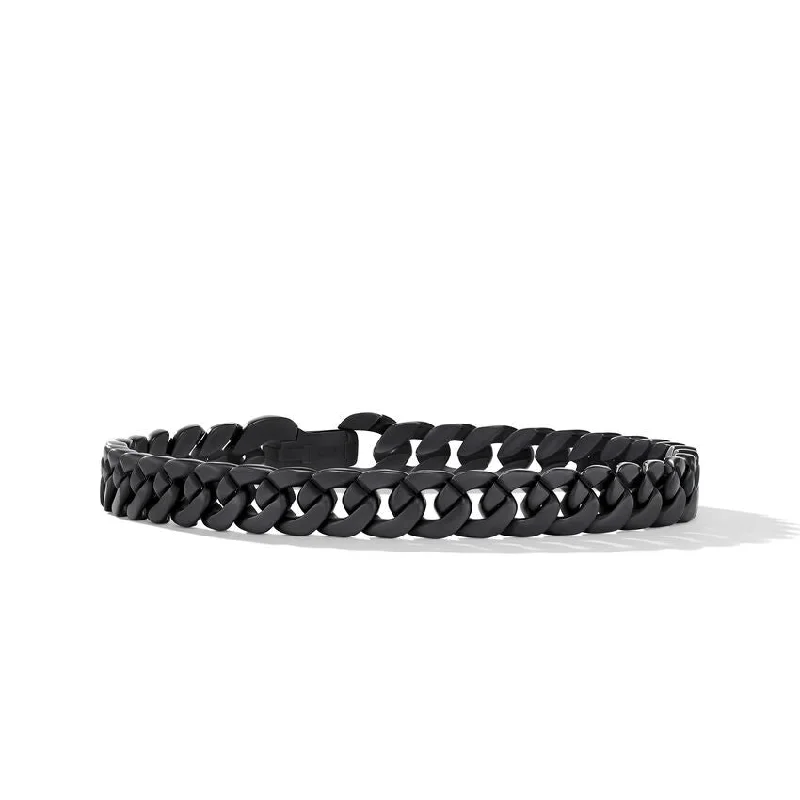 Ladies bracelets tribal pattern styles-David Yurman Gents Curb Chain Bracelet in Black Titanium, 8mm