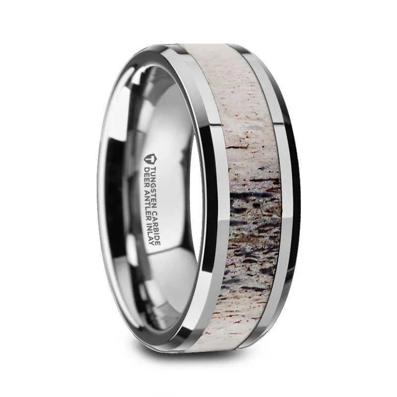 ladies ring lab-grown ruby-Thorsten BUCK Tungsten Wedding Band with Ombre Deer Antler Inlay - 6mm & 8mm