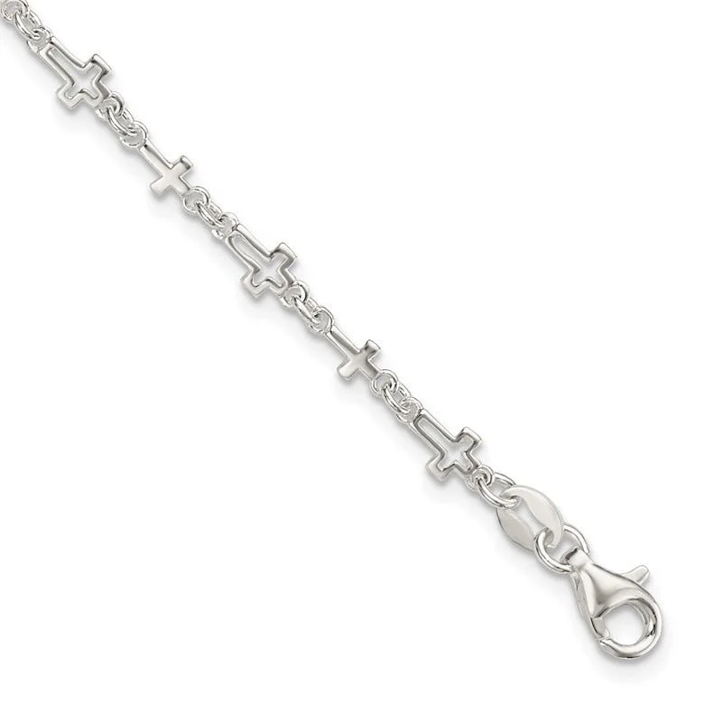 Ladies bracelets petite charm designs-Sterling Silver Cross Link Bracelet