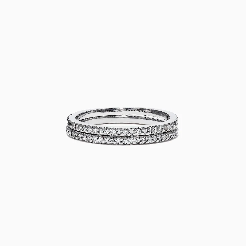 ladies ring personalized side stones-Pave Classica 14K White Gold Diamond Band Set, 0.36 TCW