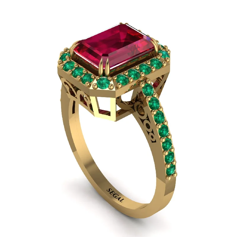 ladies engagement ring satin oval cut-Emerald Cut Ruby Vintage-Inspired Engagement Ring - Addilyn No. 25