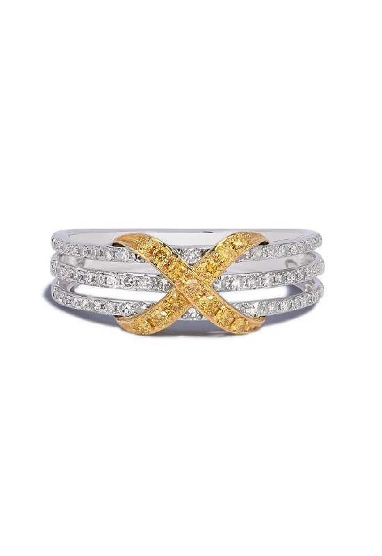 ladies ring elegant bezel-Canare 14K 2-Tone Gold Yellow and White Diamond Band, 0.35 TCW