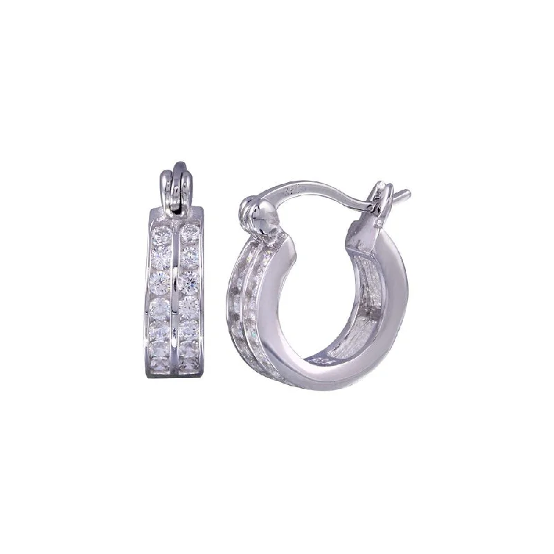 ladies earrings trendy aquamarine-Silver 925 Rhodium Plated Round Clear CZ huggie hoop Earrings - STE00681