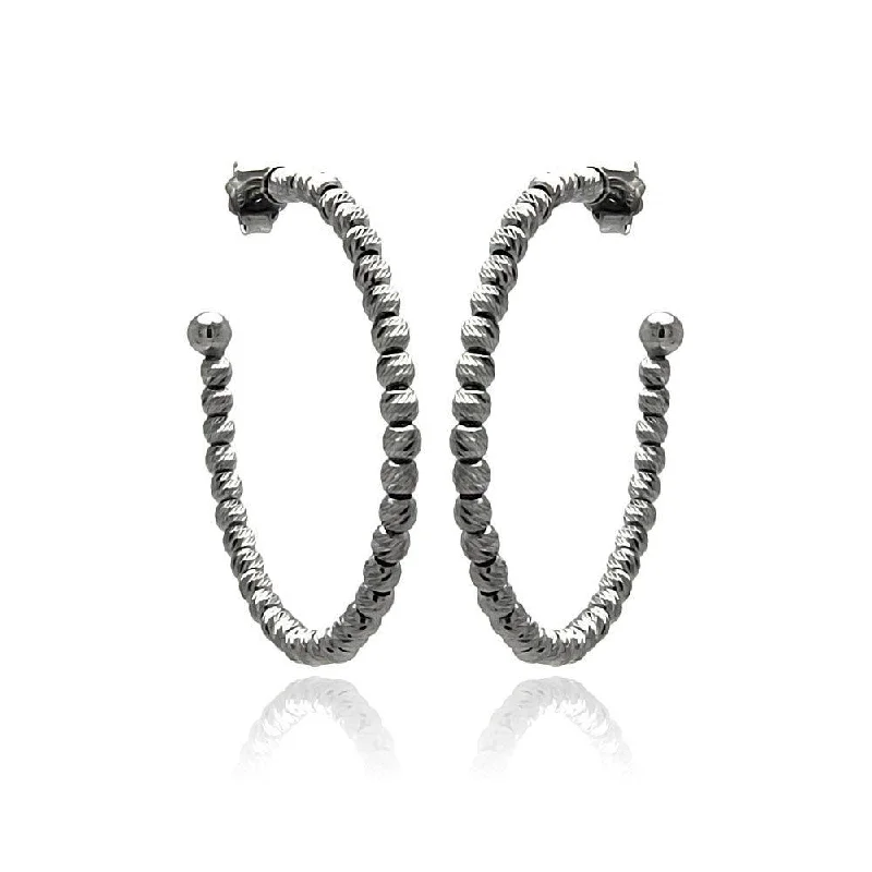 ladies earrings polished pearl-Clearance-Silver 925 Black Rhodium Plated Italian Fine Bead Hoop Earrings - ITE00037BLK