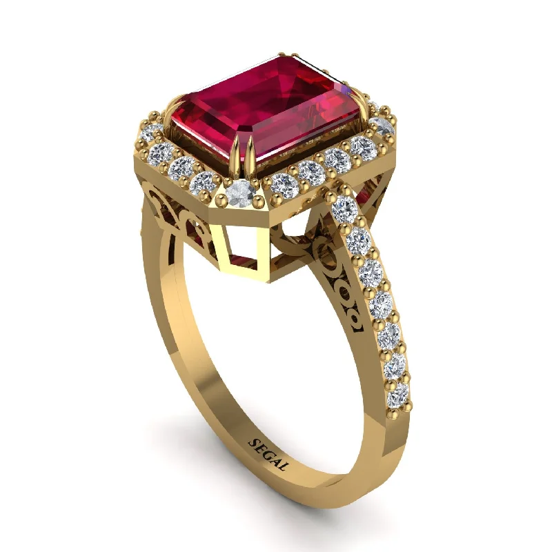 ladies engagement ring initial amethyst-Emerald Cut Ruby Vintage-Inspired Engagement Ring - Addilyn No. 10