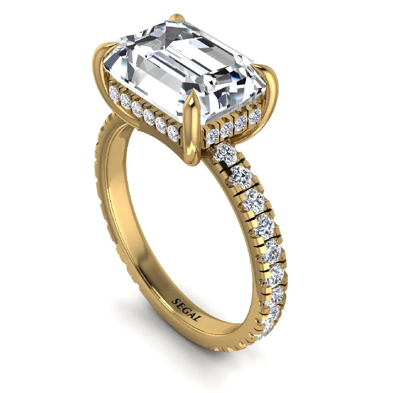 ladies engagement ring hammered gold-Emerald-Cut Diamond Pavé Engagement Ring - Daphne No. 1