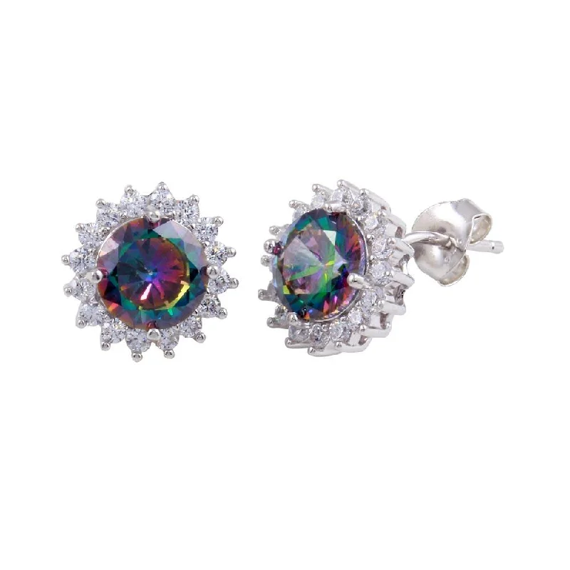 ladies earrings animal layered-Rhodium Plated 925 Sterling Silver Halo Synthetic Mystic Topaz Earrings - BGE00615