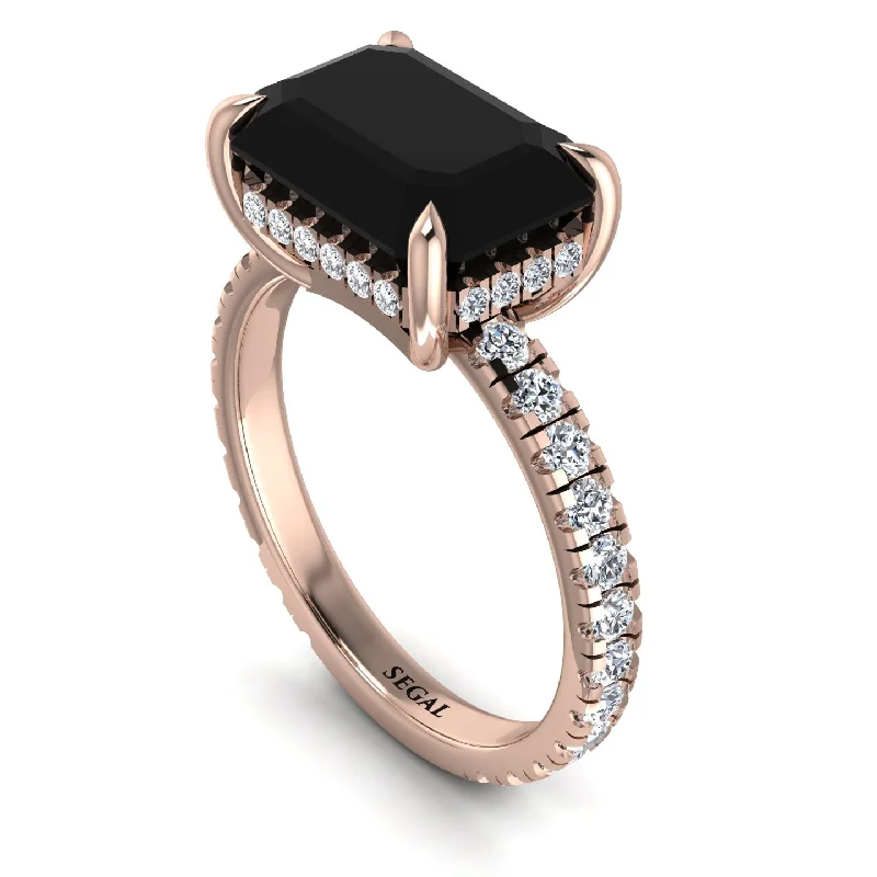 ladies engagement ring classic onyx-Emerald-Cut Black Diamond Pavé Engagement Ring - Daphne No. 8