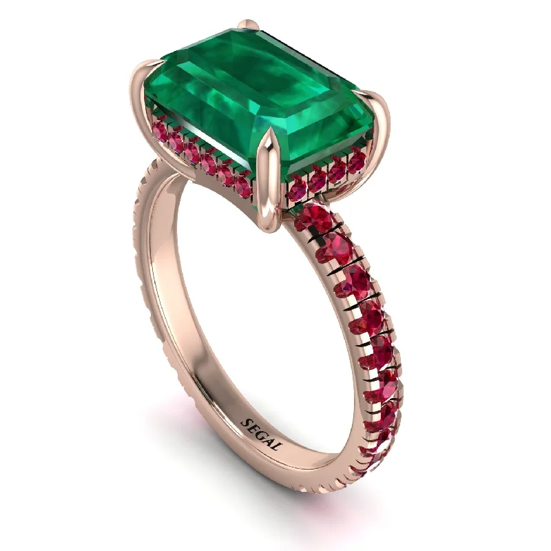 ladies engagement ring elegant oval cut-Emerald-Cut Emerald Pavé Engagement Ring - Daphne No. 50