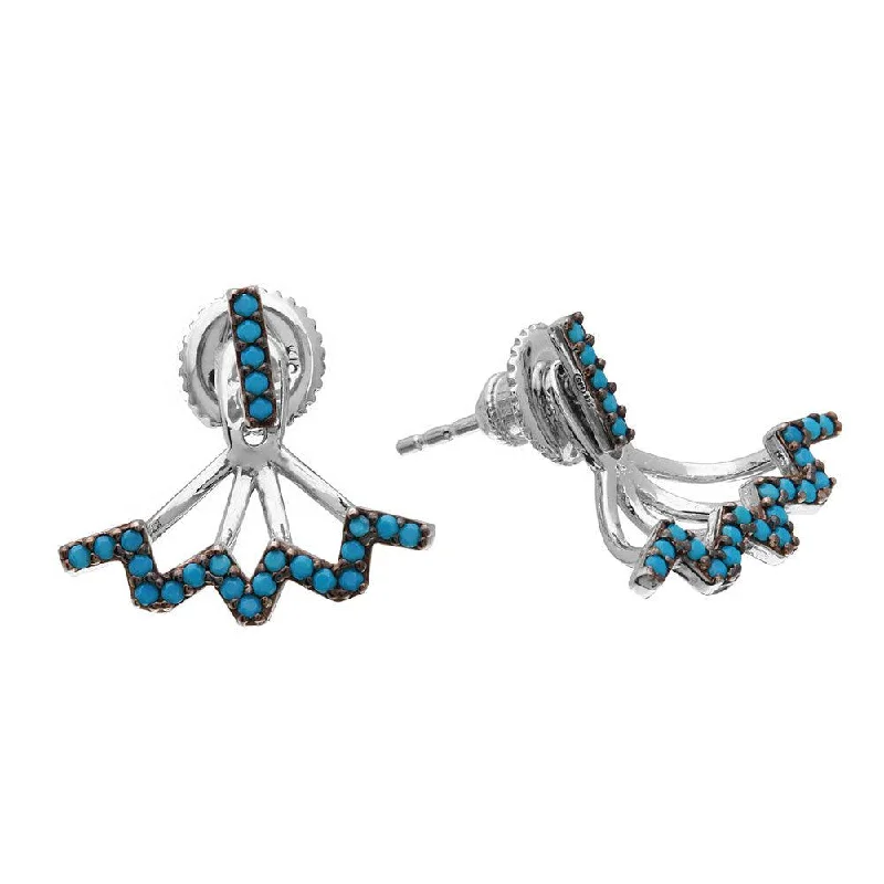 ladies earrings luxury garnet-Rhodium Plated 925 Sterling Silver Turquoise Bar Earrings With Hanging Zigzag Backing - GME00055BLK-T