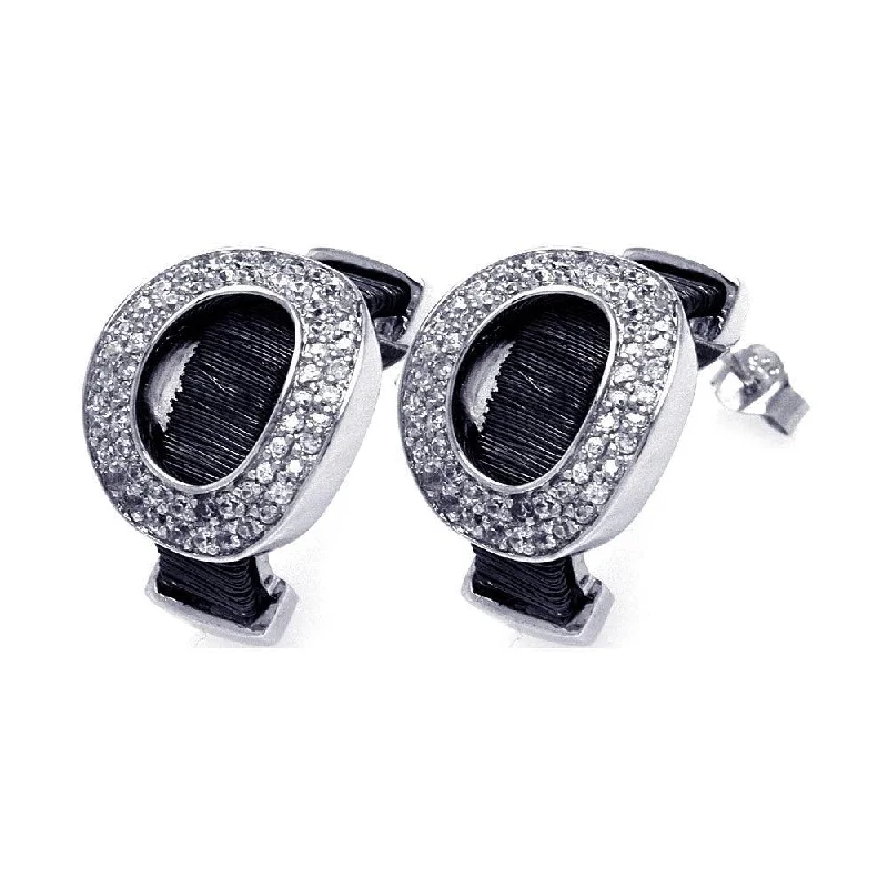 ladies earrings animal onyx-Clearance-Silver 925 Black and Silver Rhodium Plated Oval Letter O CZ Stud Earrings - BGE00134