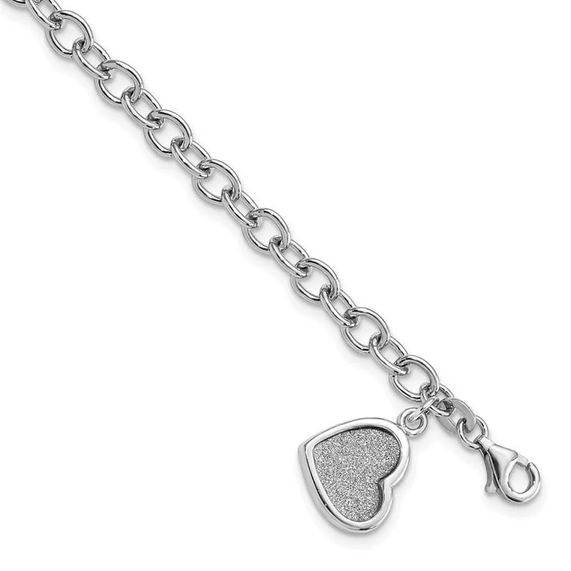 Ladies bracelets bold color bracelets-Sterling Silver Rhodium-plated Glitter Enamel Heart Bracelet