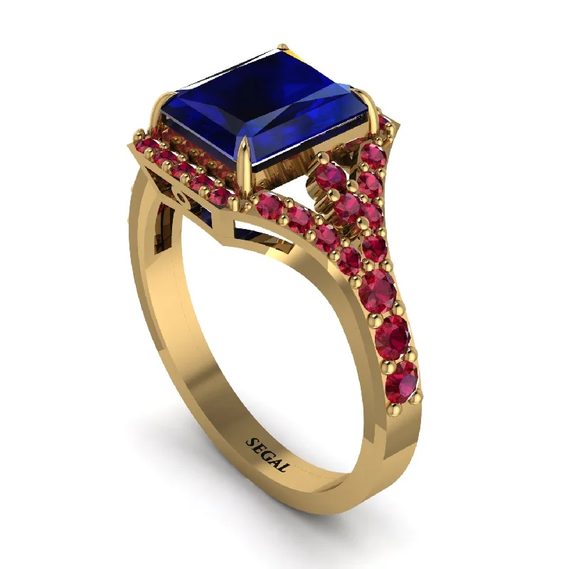 ladies engagement ring spring seasonal-Radiant Cut Sapphire 14K Halo Engagement Ring - Cassidy No. 58