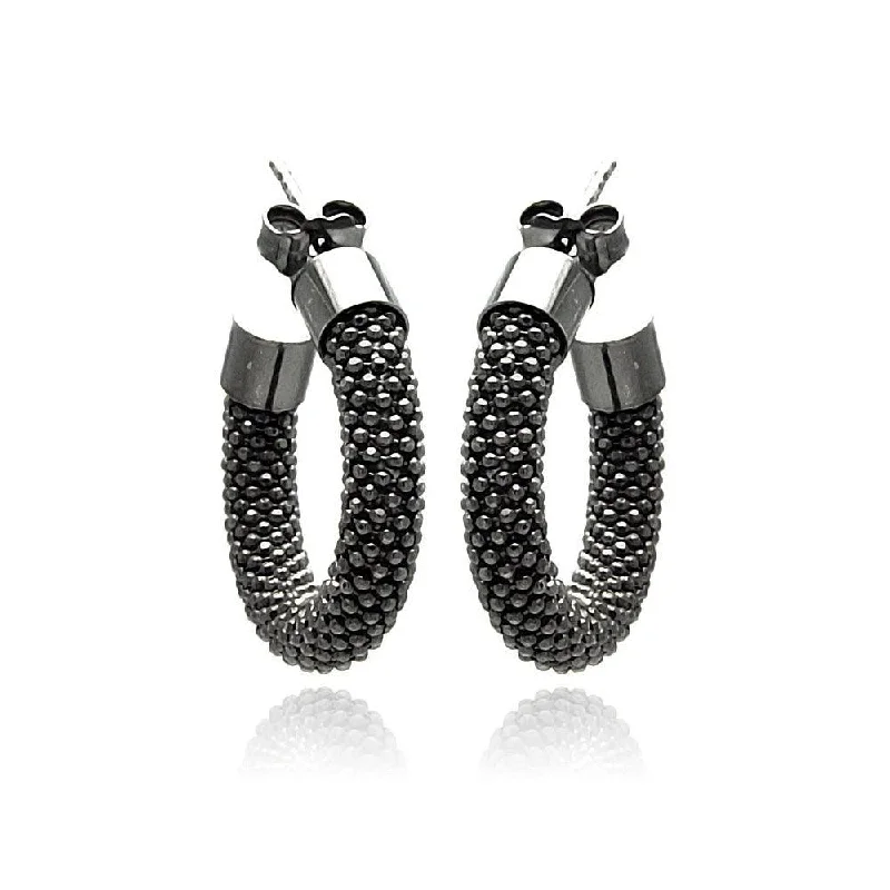 ladies earrings chic diamond-Clearance-Silver 925 Black Rhodium Plated Italian Hoop Earrings - ITE00031BLK