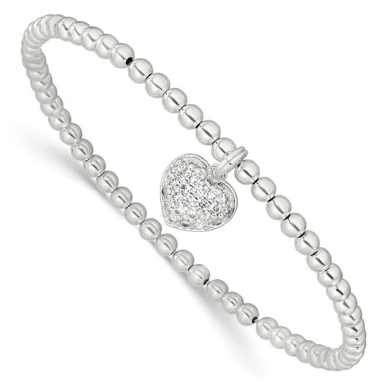 Ladies bracelets cute playful accents-Sterling Silver CZ Heart Stretch Bracelet