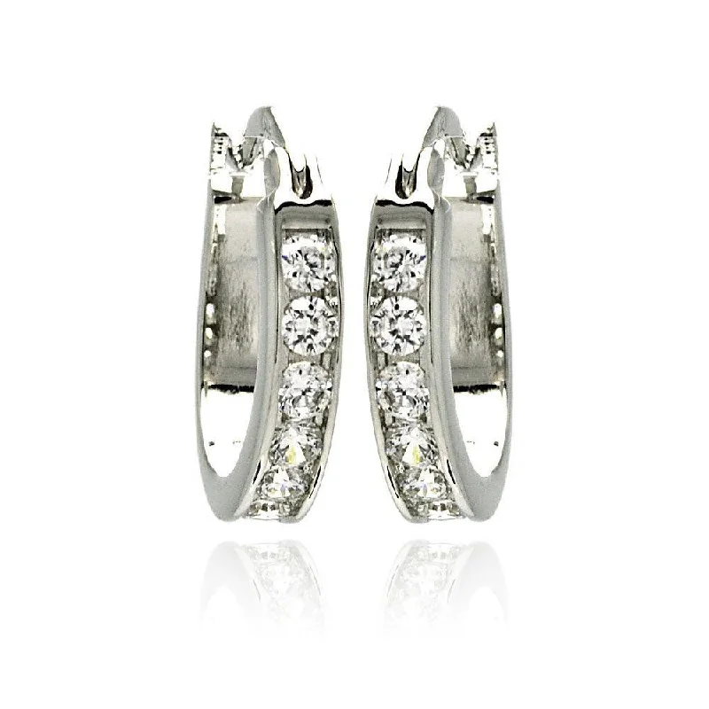 ladies earrings modern sleeper-Silver 925 Rhodium Plated CZ Hoop Earrings - STE00076