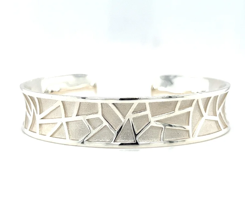 Ladies bracelets retro futuristic styles-Sterling Silver Mosaic Style Cuff Bracelet