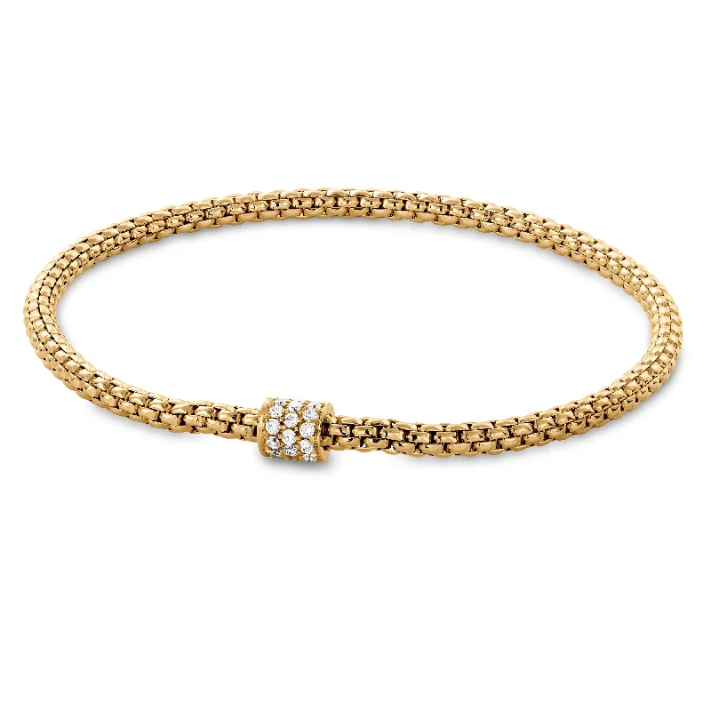 Ladies bracelets matte gem bracelets-Hulchi Belluni Bracelet Single Pave Diamond Barrel Bead Yellow Gold 20351-YW