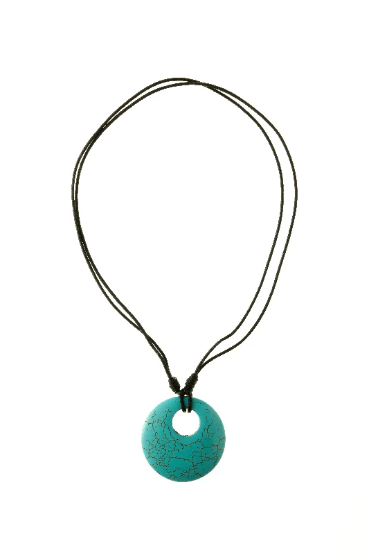 Ladies necklaces platinum luxury necklaces-Turquoise Circle Pendant Necklace