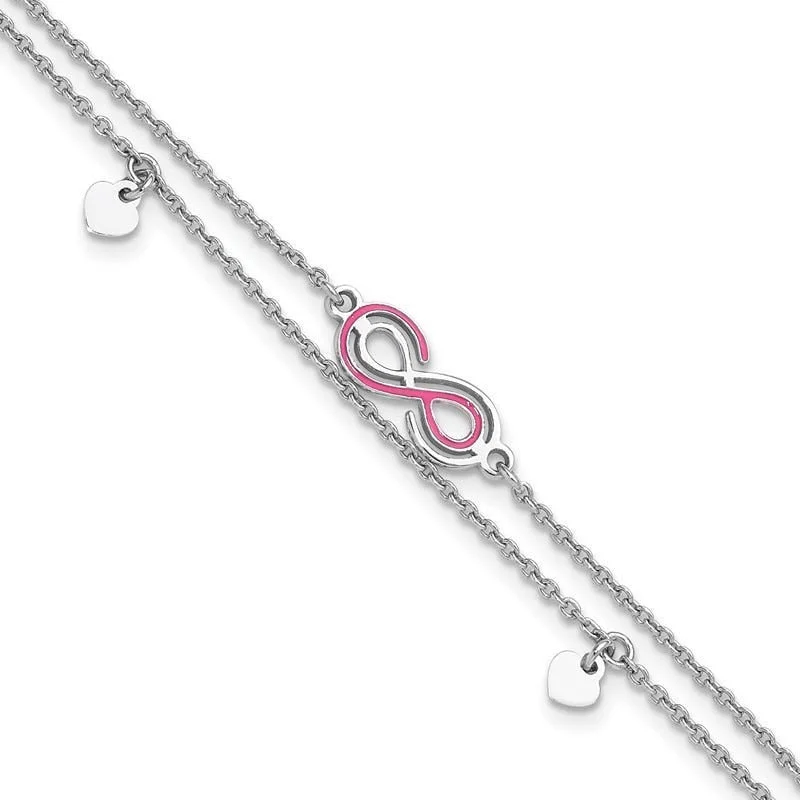 Ladies bracelets gold-plated finishes-Sterling Silver Rhod-pltd Enamel Infinity/Heart 7.25in w/1 in ext Bracelet