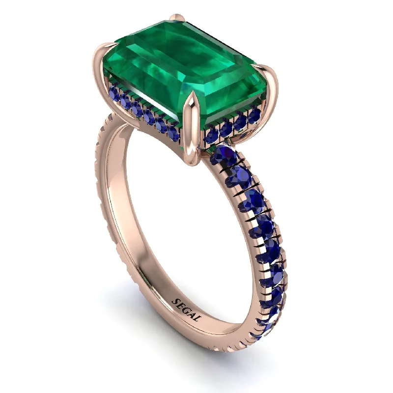 ladies engagement ring twisted christmas-Emerald-Cut Emerald Pavé Engagement Ring - Daphne No. 65