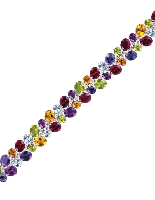 Ladies bracelets timeless wedding styles-Multi-color Sapphire and White Diamond Bracelet