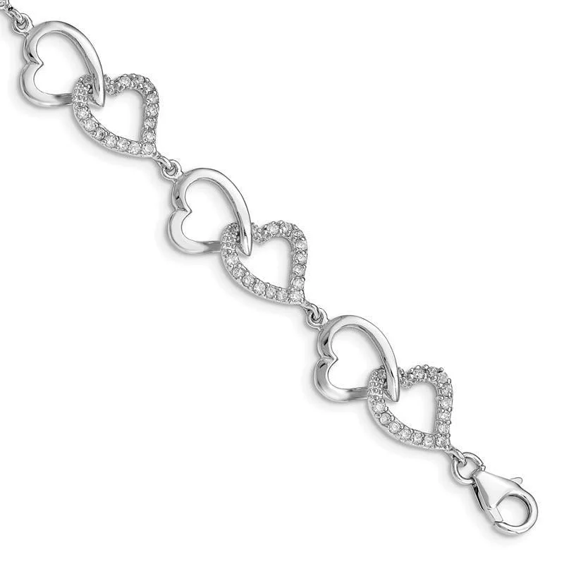 Ladies bracelets family heirloom styles-Sterling Silver Rhodium-plated CZ Heart Bracelet